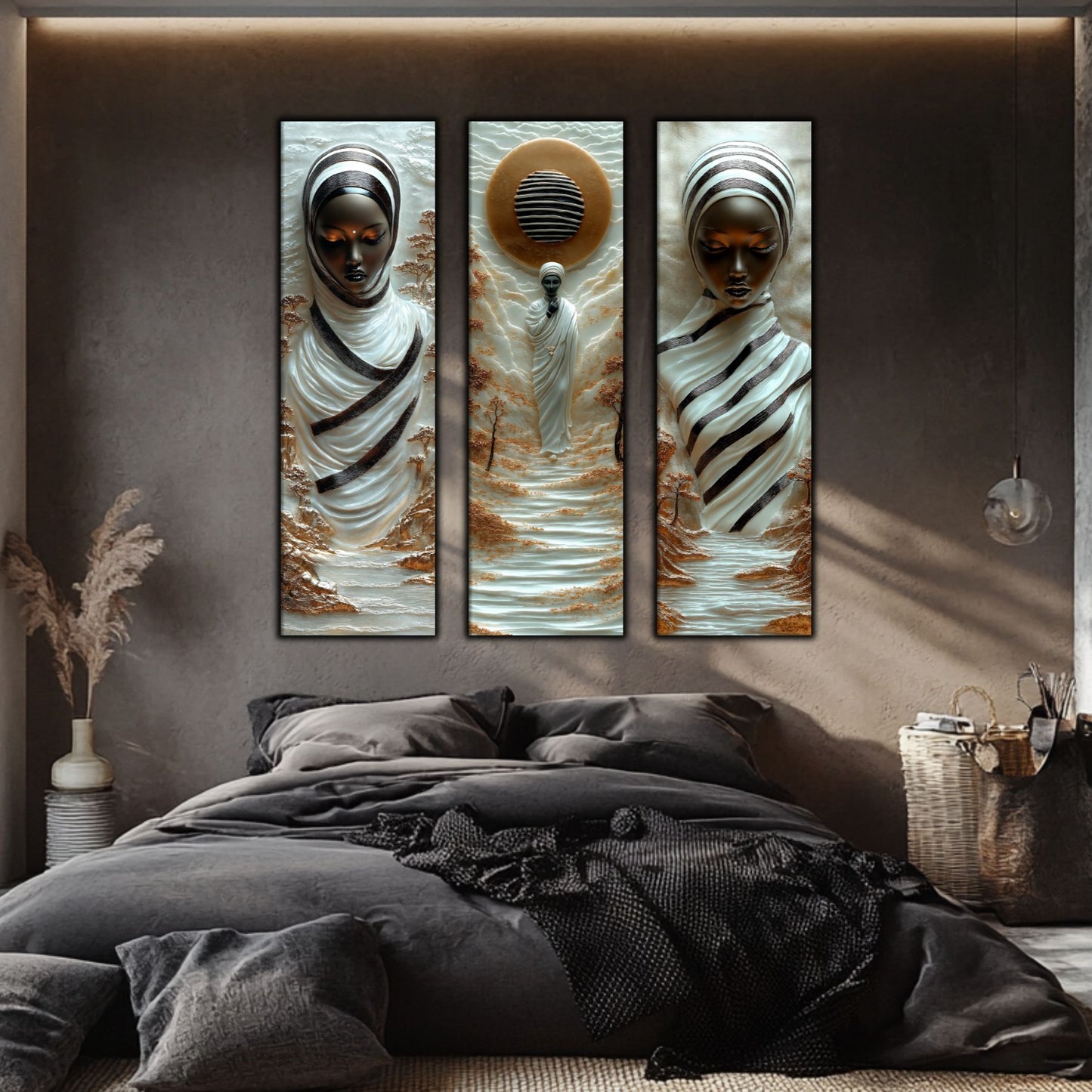 Set Tablouri pt Decorul Elegant al Livingului - 3 Tablouri pe Sticla - Veil of Serenity NO08