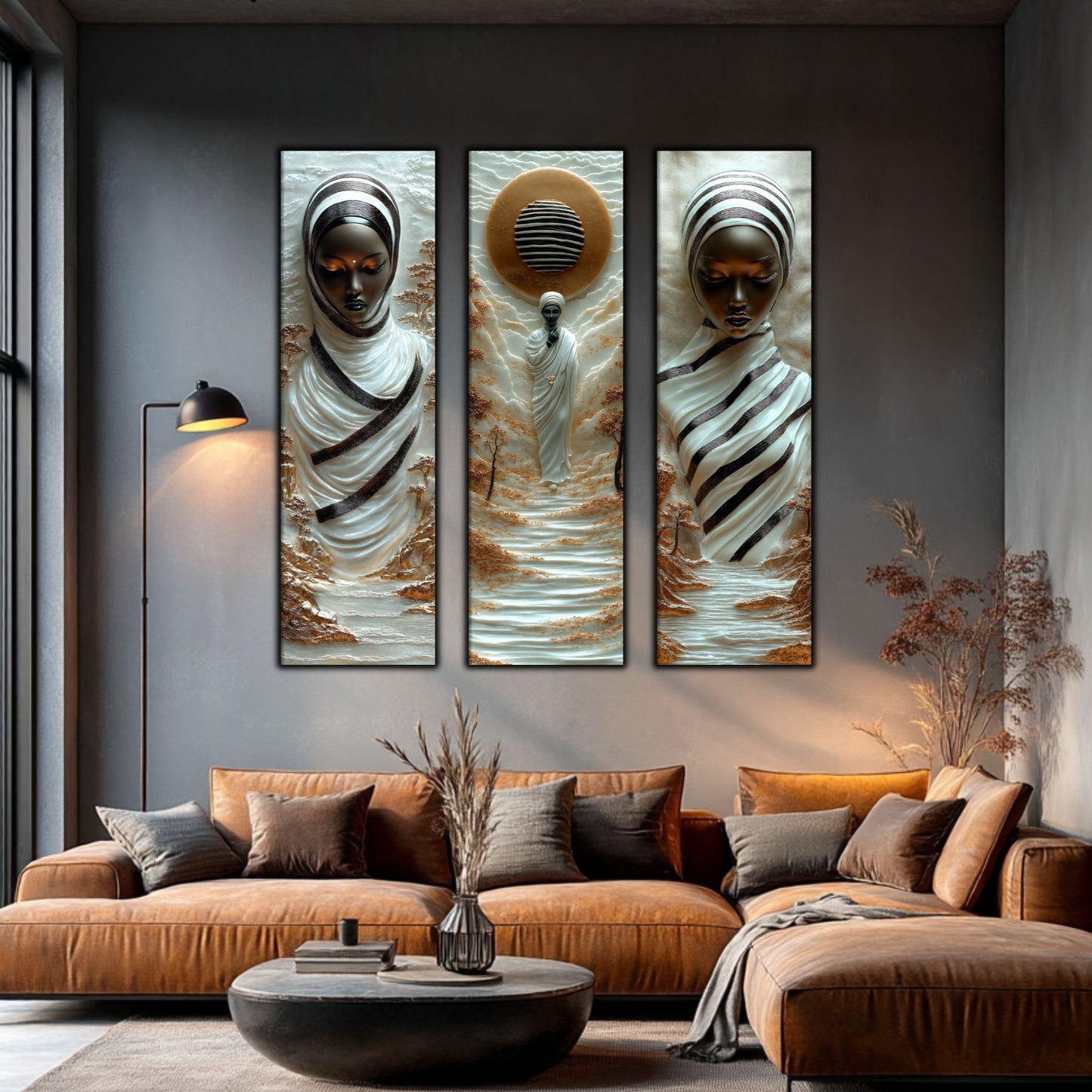 Set Tablouri pt Decorul Elegant al Livingului - 3 Tablouri pe Sticla - Veil of Serenity NO08
