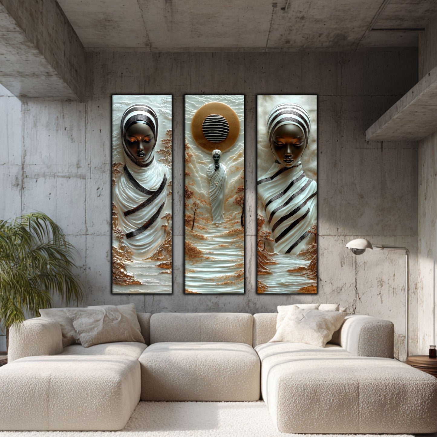 Set Tablouri pt Decorul Elegant al Livingului - 3 Tablouri pe Sticla - Veil of Serenity NO08