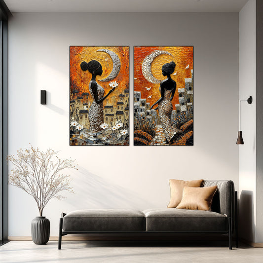 Set 2 Tablouri Elegante din Sticla Securizata - 60x100 cm - Chromatic Vogue 01