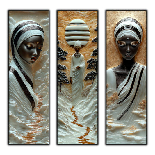 Set Tablouri pt Decorul Elegant al Livingului - 3 Tablouri pe Sticla - Veil of Serenity NO03