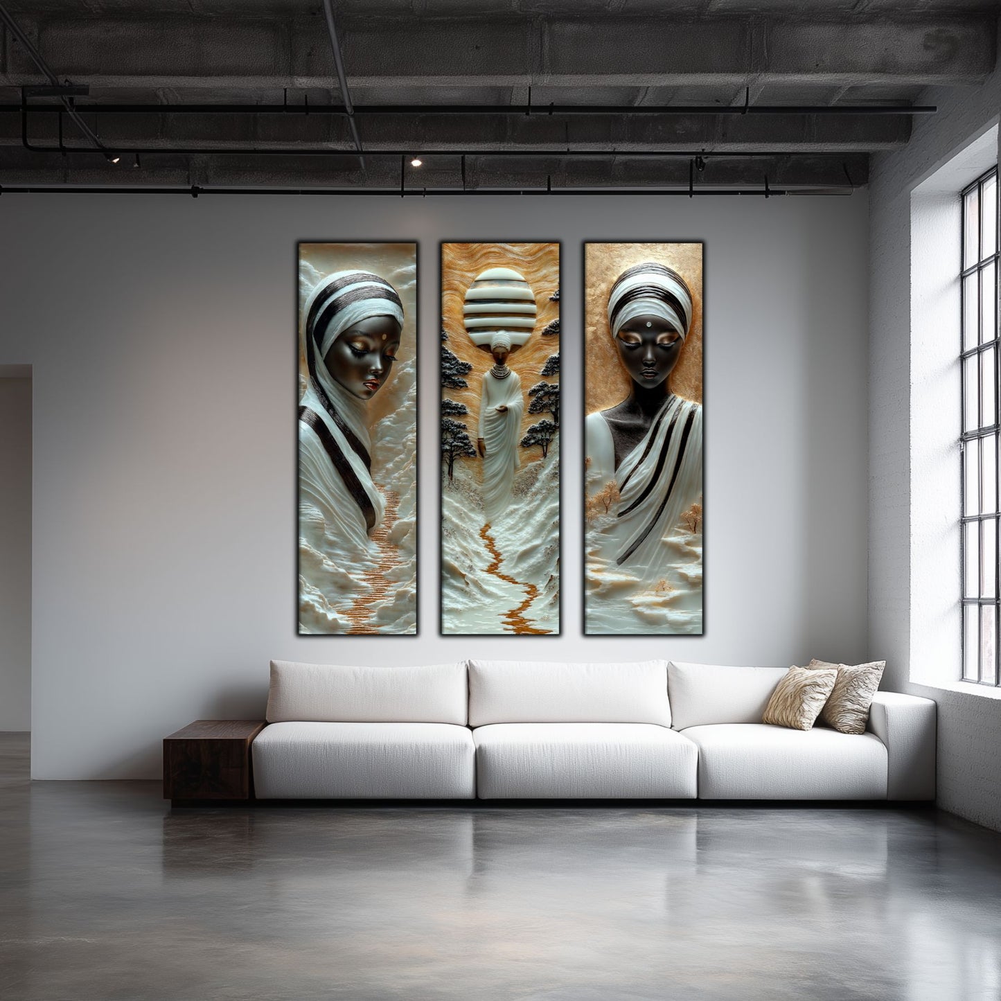 Set Tablouri pt Decorul Elegant al Livingului - 3 Tablouri pe Sticla - Veil of Serenity NO03