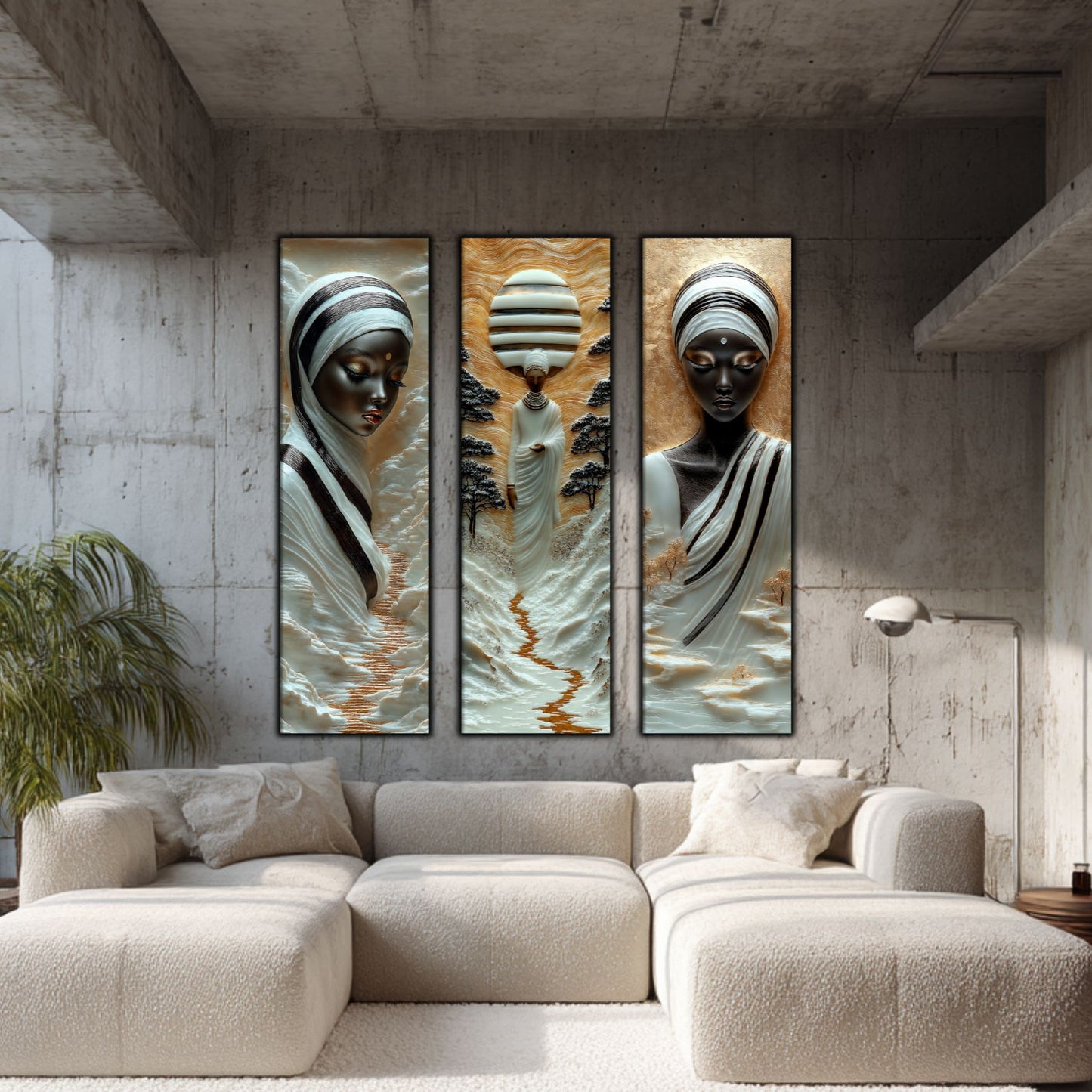Set Tablouri pt Decorul Elegant al Livingului - 3 Tablouri pe Sticla - Veil of Serenity NO03