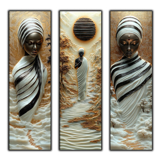 Set Tablouri pt Decorul Elegant al Livingului - 3 Tablouri pe Sticla - Veil of Serenity NO06