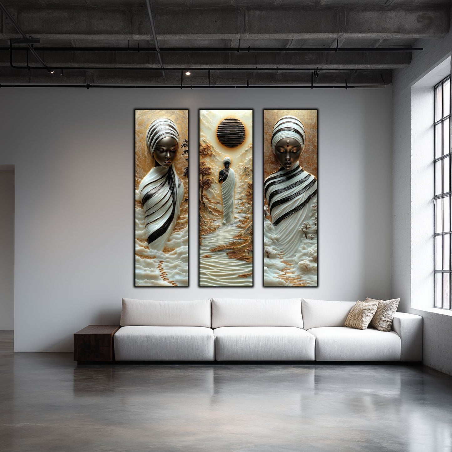 Set Tablouri pt Decorul Elegant al Livingului - 3 Tablouri pe Sticla - Veil of Serenity NO06