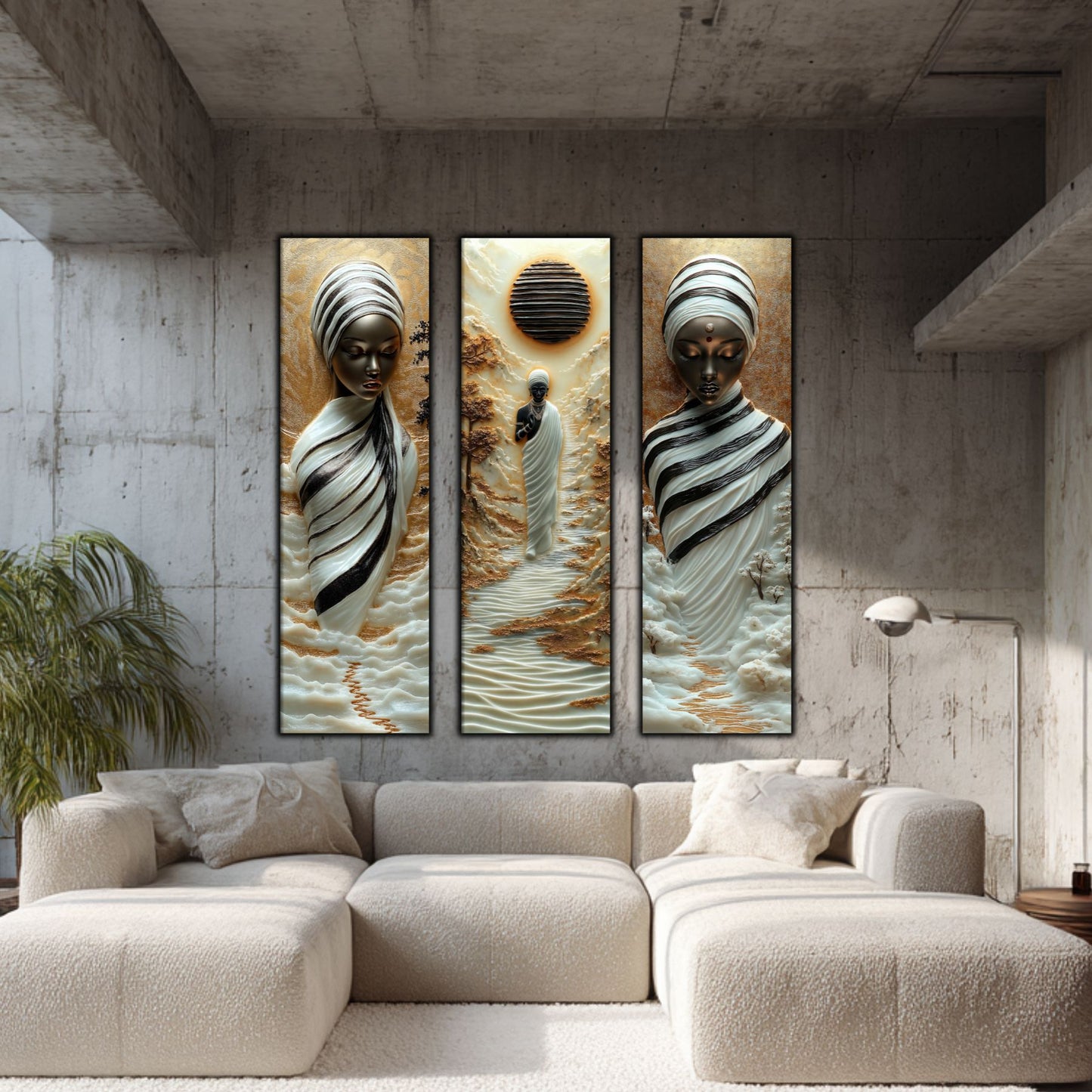 Set Tablouri pt Decorul Elegant al Livingului - 3 Tablouri pe Sticla - Veil of Serenity NO06