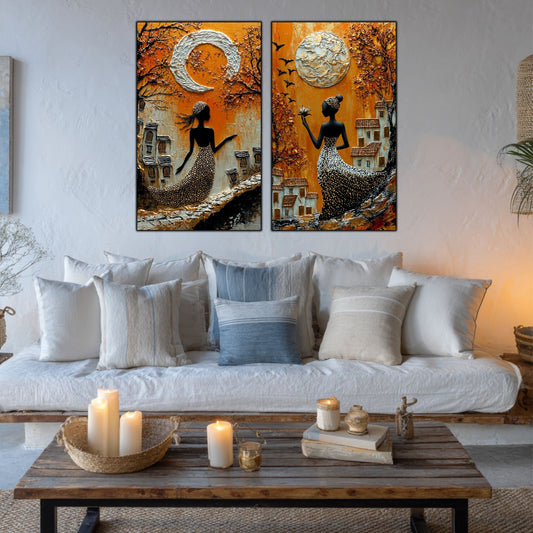 Set 2 Tablouri Elegante din Sticla Securizata - 60x100 cm - Chromatic Vogue 04