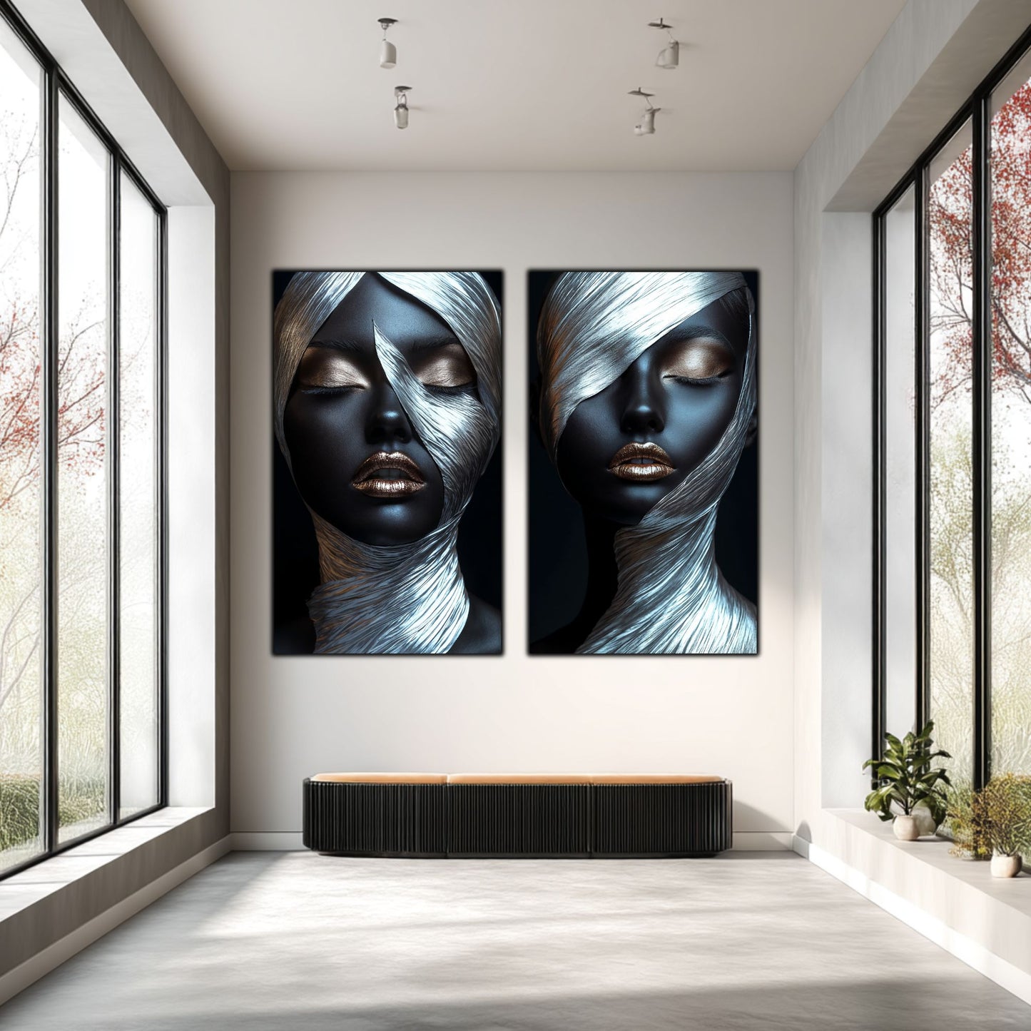 Set 2 Tablouri Decorative pt Living - Print UV pe Sticla - „Silken Silence”