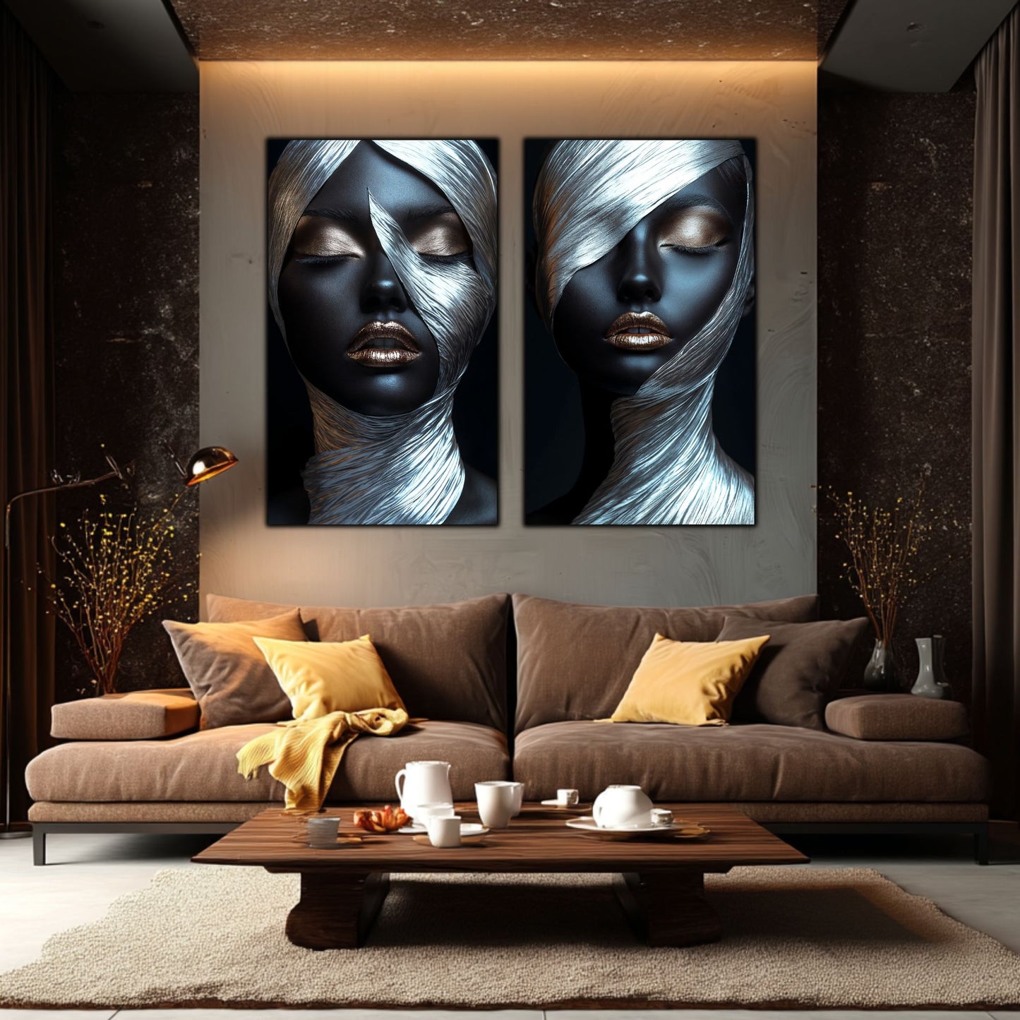 Set 2 Tablouri Decorative pt Living - Print UV pe Sticla - „Silken Silence”