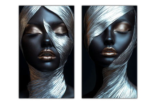 Set 2 Tablouri Decorative pt Living - Print UV pe Sticla - „Silken Silence”