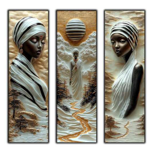 Set Tablouri pt Decorul Elegant al Livingului - 3 Tablouri pe Sticla - Veil of Serenity NO04