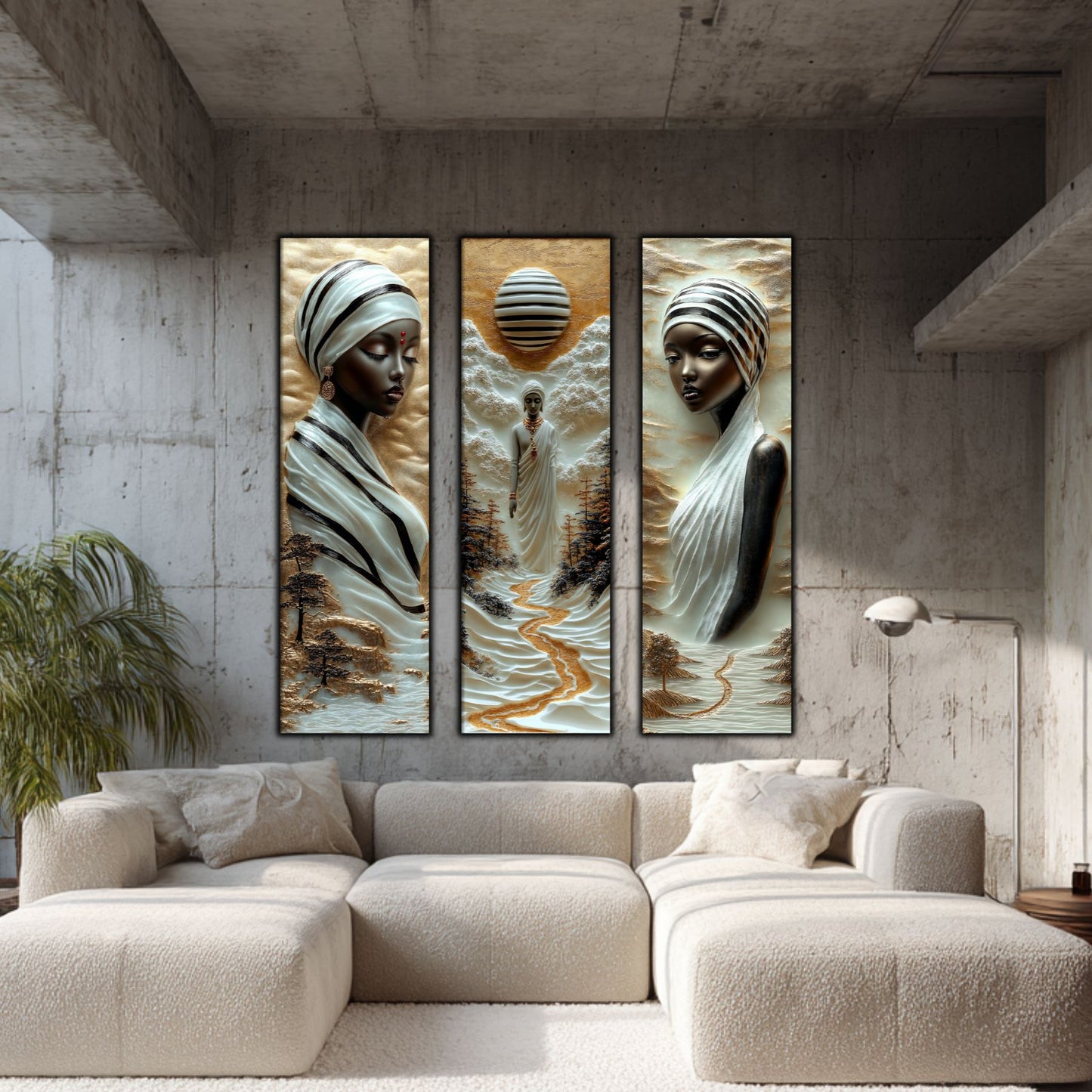 Set Tablouri pt Decorul Elegant al Livingului - 3 Tablouri pe Sticla - Veil of Serenity NO04