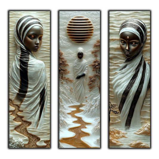 Set Tablouri pt Decorul Elegant al Livingului - 3 Tablouri pe Sticla - Veil of Serenity NO05