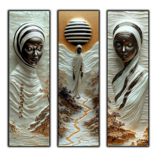 Set Tablouri pt Decorul Elegant al Livingului - 3 Tablouri pe Sticla - Veil of Serenity NO07