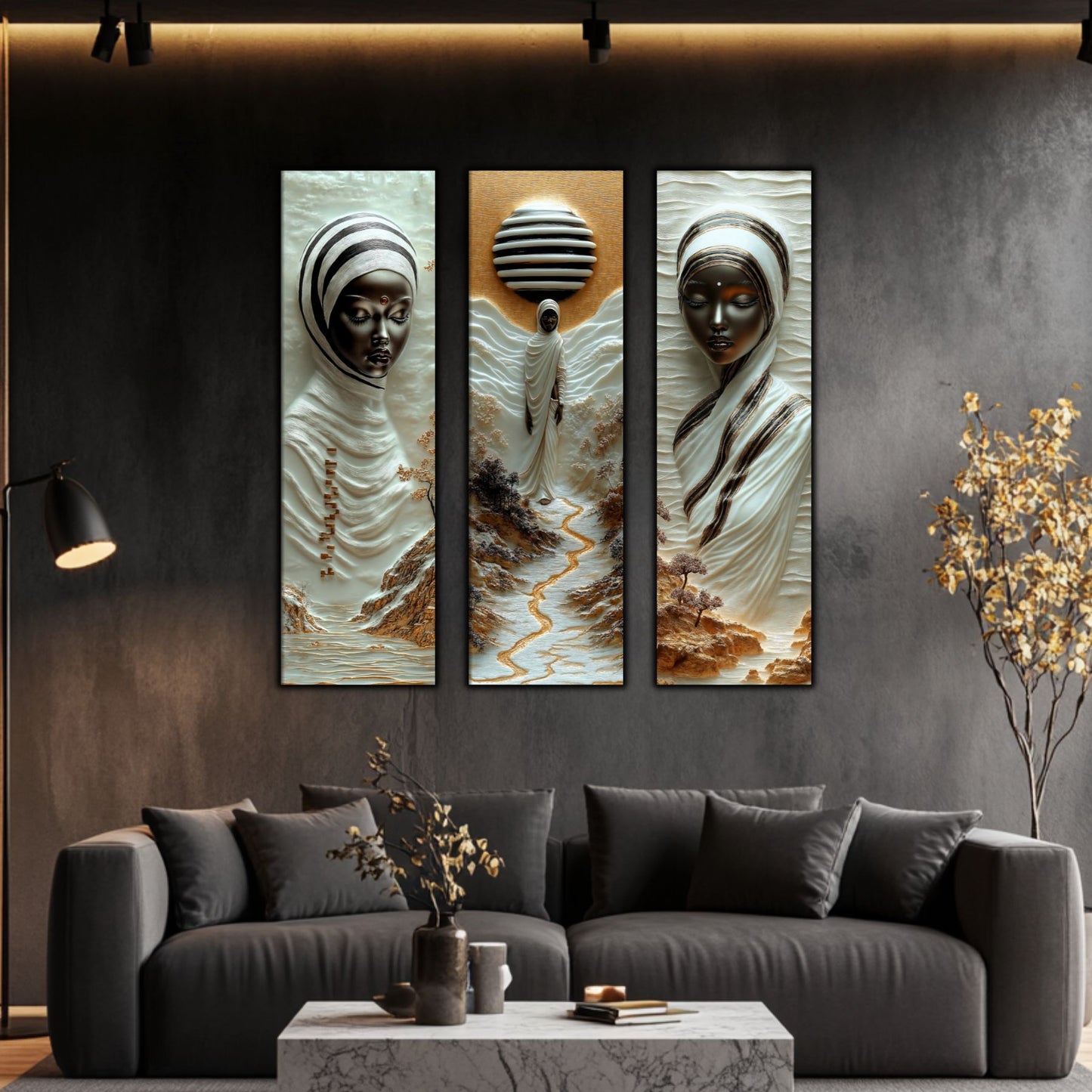 Set Tablouri pt Decorul Elegant al Livingului - 3 Tablouri pe Sticla - Veil of Serenity NO07