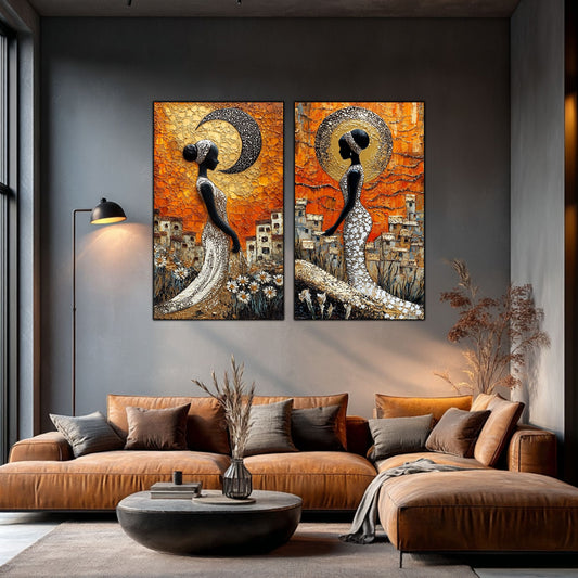 Set 2 Tablouri Elegante din Sticla Securizata - 60x100 cm - Chromatic Vogue 02