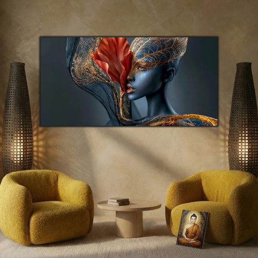 Tabloul decorativ Silent Bloom completează un living elegant prin lumină subtilă și design contemporan.