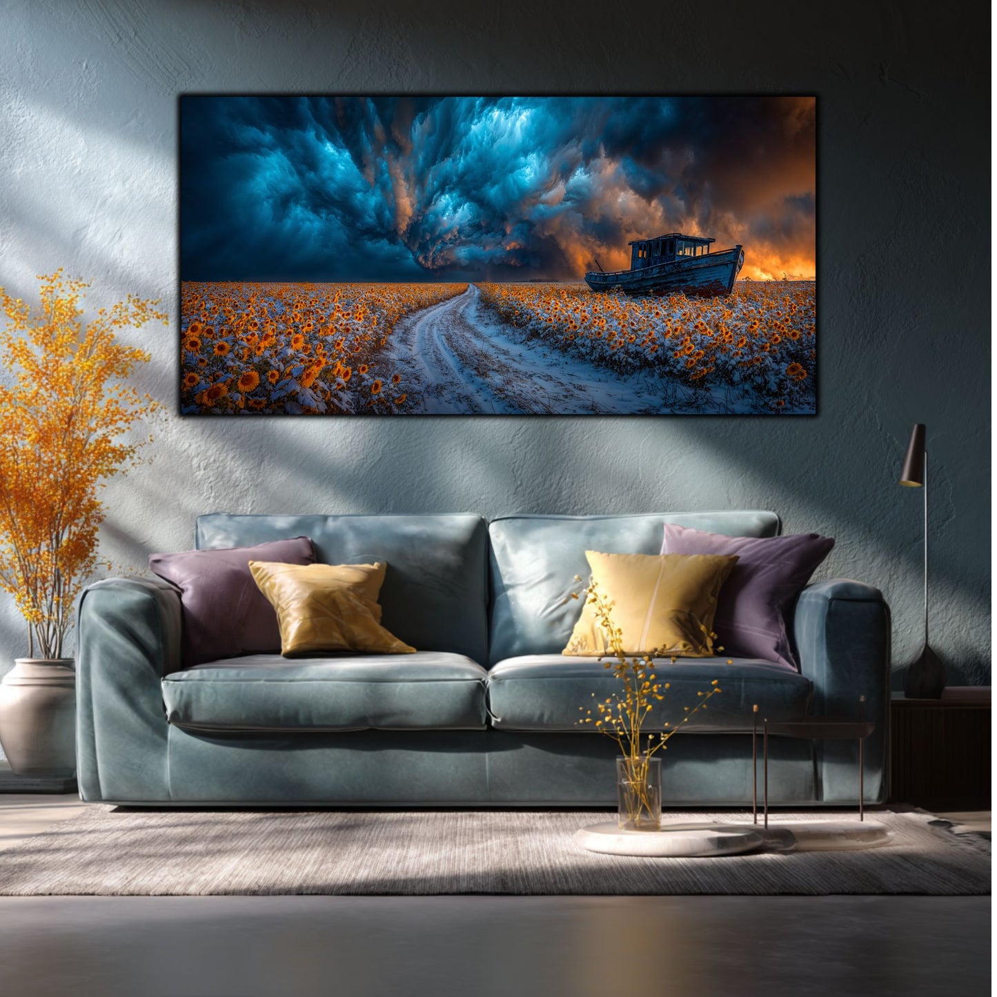 Tablou Sticla Securizata Paradoxul Supravietuirii: Corabia din Lanul de Floarea Soarelui | Editie Unicat