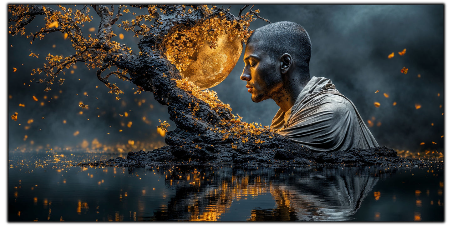 Tablou Sufragerie „Meditație sub Clar de Lună” – Artă pe Sticlă în Culori Nocturne