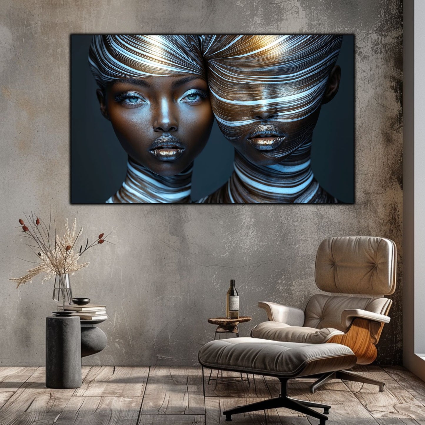 Tablou Modern pt Decorul Livingului - Print UV pe Sticla - „Gemini Souls” - No03