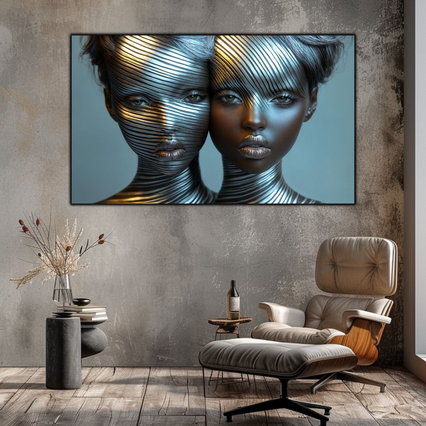 Tablou Modern pt Decorul Livingului - Print UV pe Sticla - „Gemini Souls” - No06