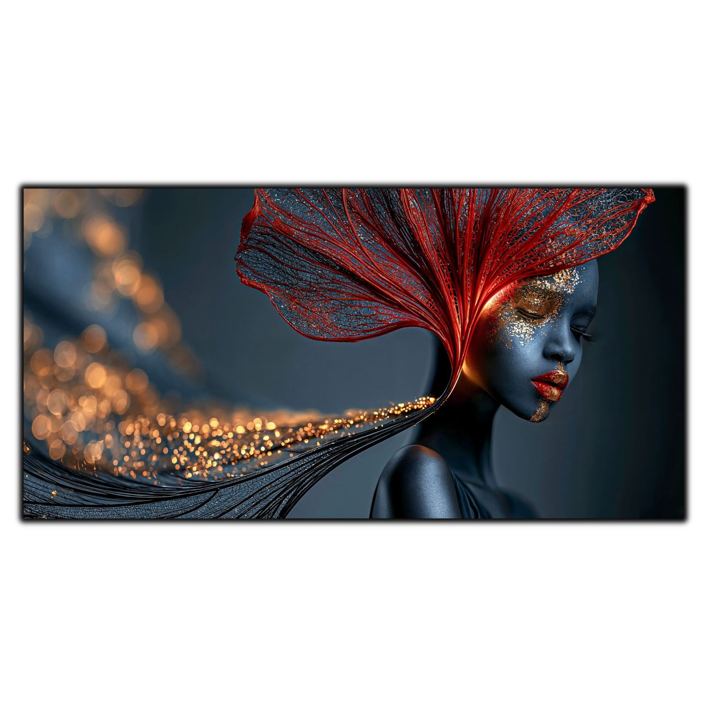 Red Amber Veil din colecția Becoming Light – tablou pe sticlă securizată pentru sufragerie modernă, inspirat de lumina incandescentă și eleganța contemporană.