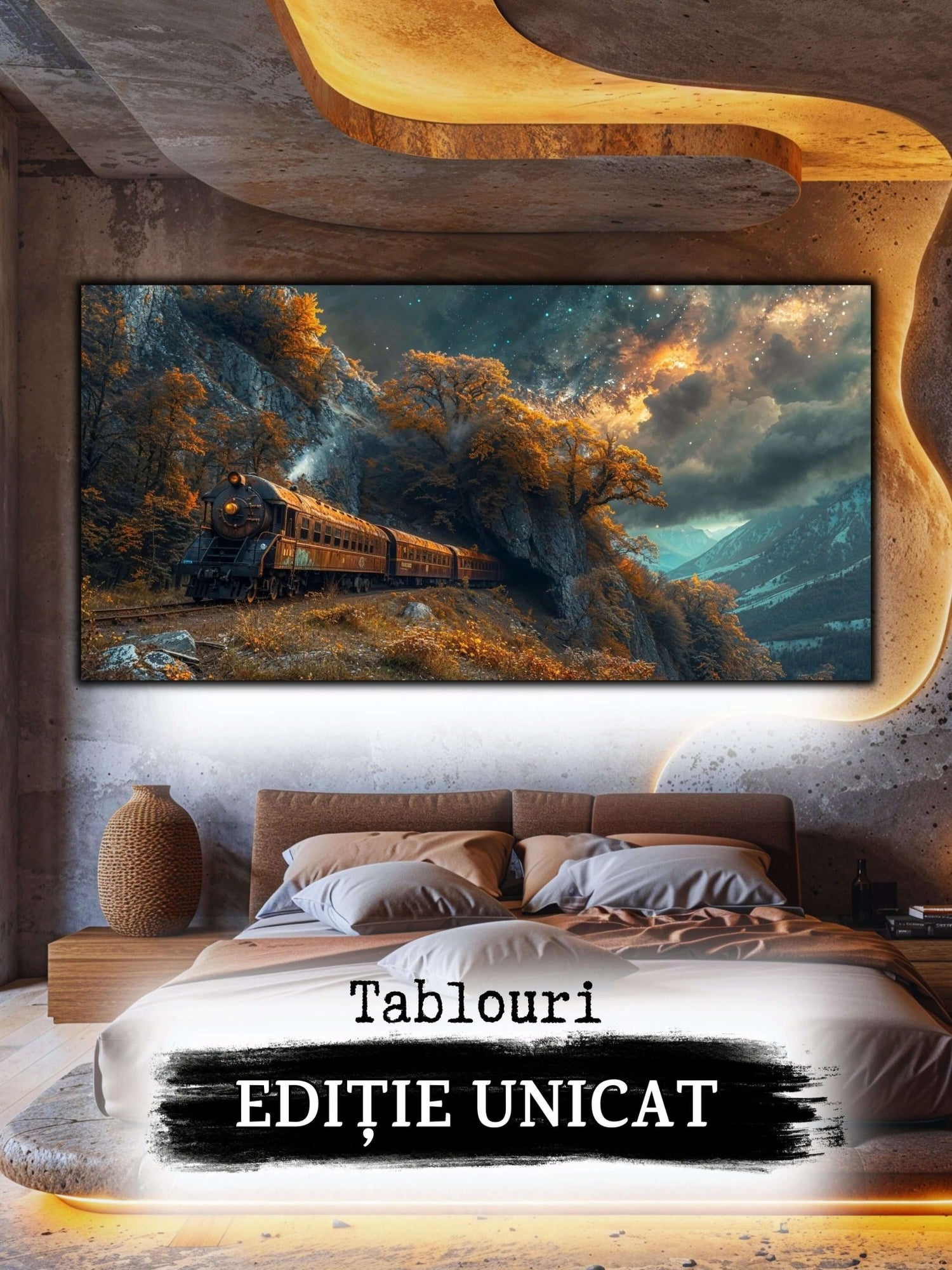 Tablouri spectaculoase cu peisaje si trenuri, care vor decora peretii livingului sau dormitorului.