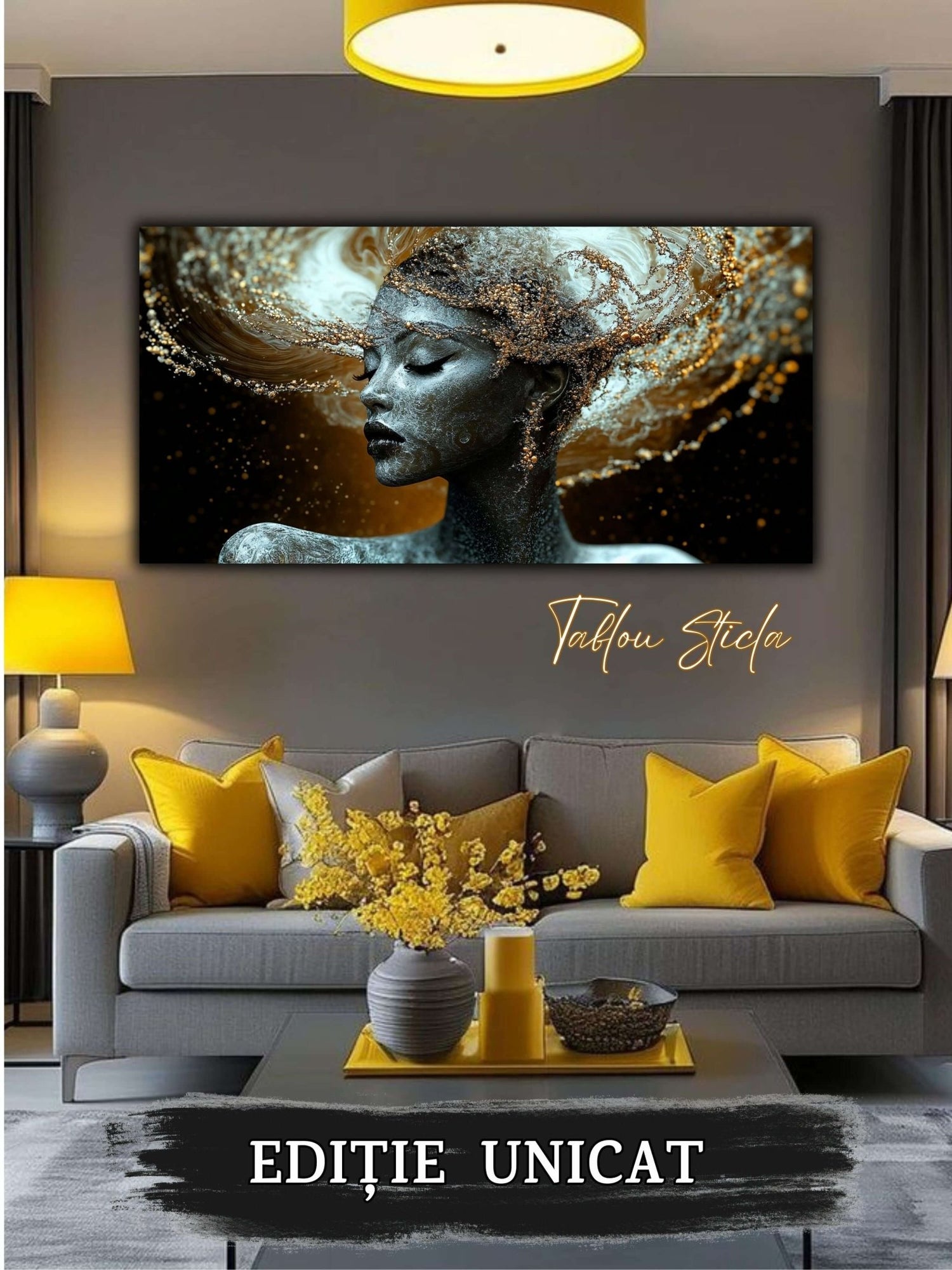Tablouri cu portrete abstracte pentru decorul livingului modern