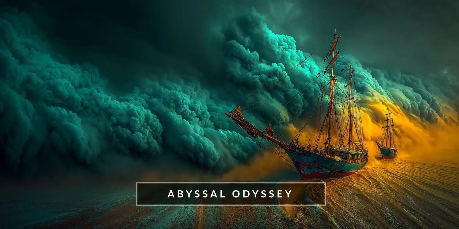 tablou cu furtuna epica deasupra unei corabii esuate  din colectia Abyssal Odyssey. Tabloul care transforma livingul.