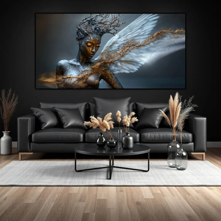 Tablou pentru living modern si minimalist, cu portret eteric feminin, meditativ, din colectia Ethereal Imprint