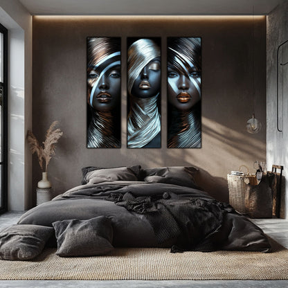 Set 3 Tablouri Decorative pt Living - Print UV pe Sticla - „Silken Silence”