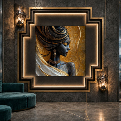 Tablou living Amber Veil ca punct focal într-un decor contemporan.