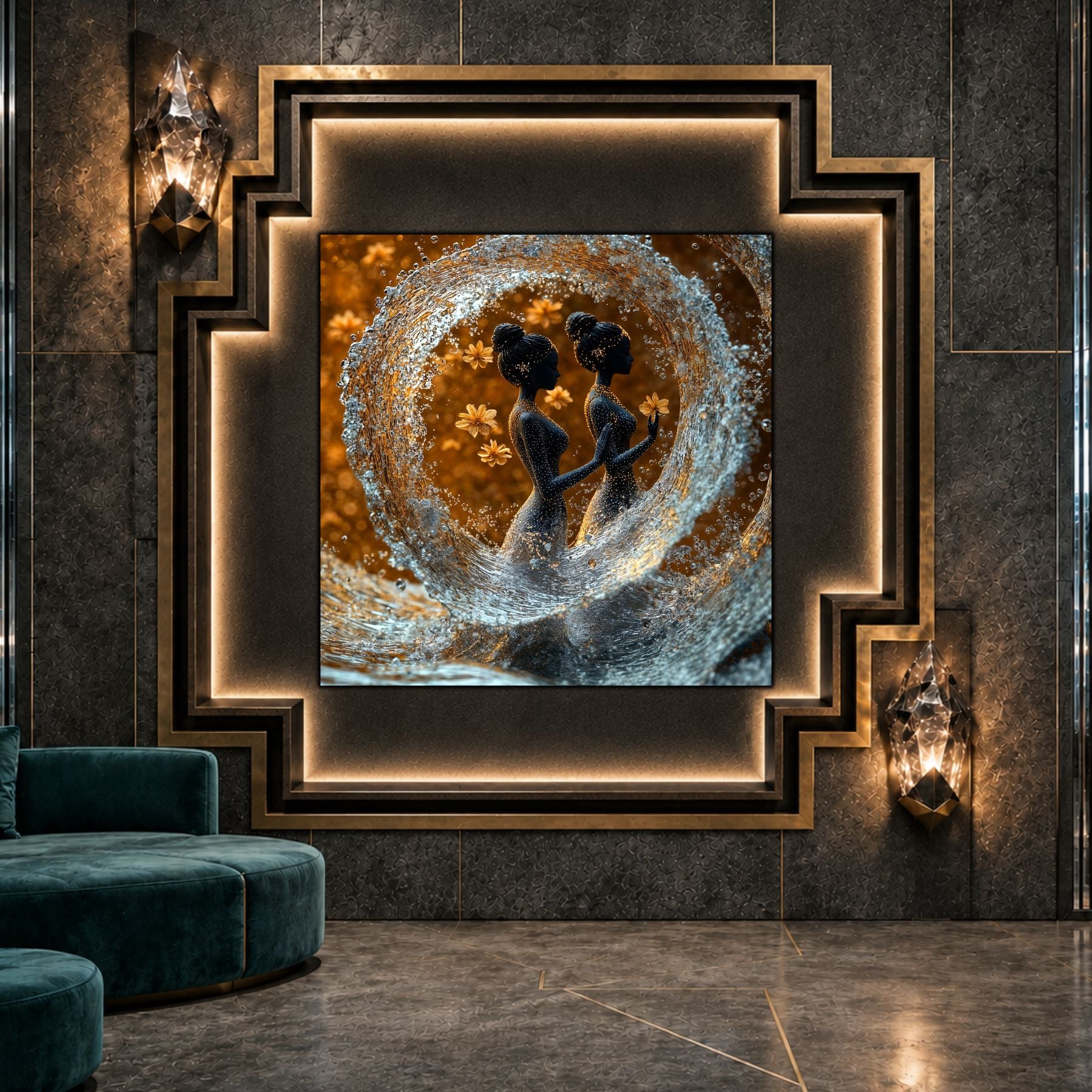 Tablou dormitor Twin Tide ca punct focal într-un decor contemporan.