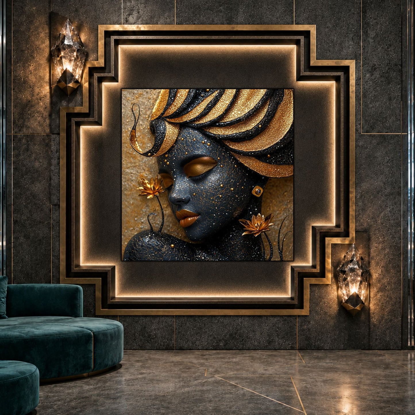 Tablou sticlă Soft Ritual ca punct focal într-un decor contemporan.