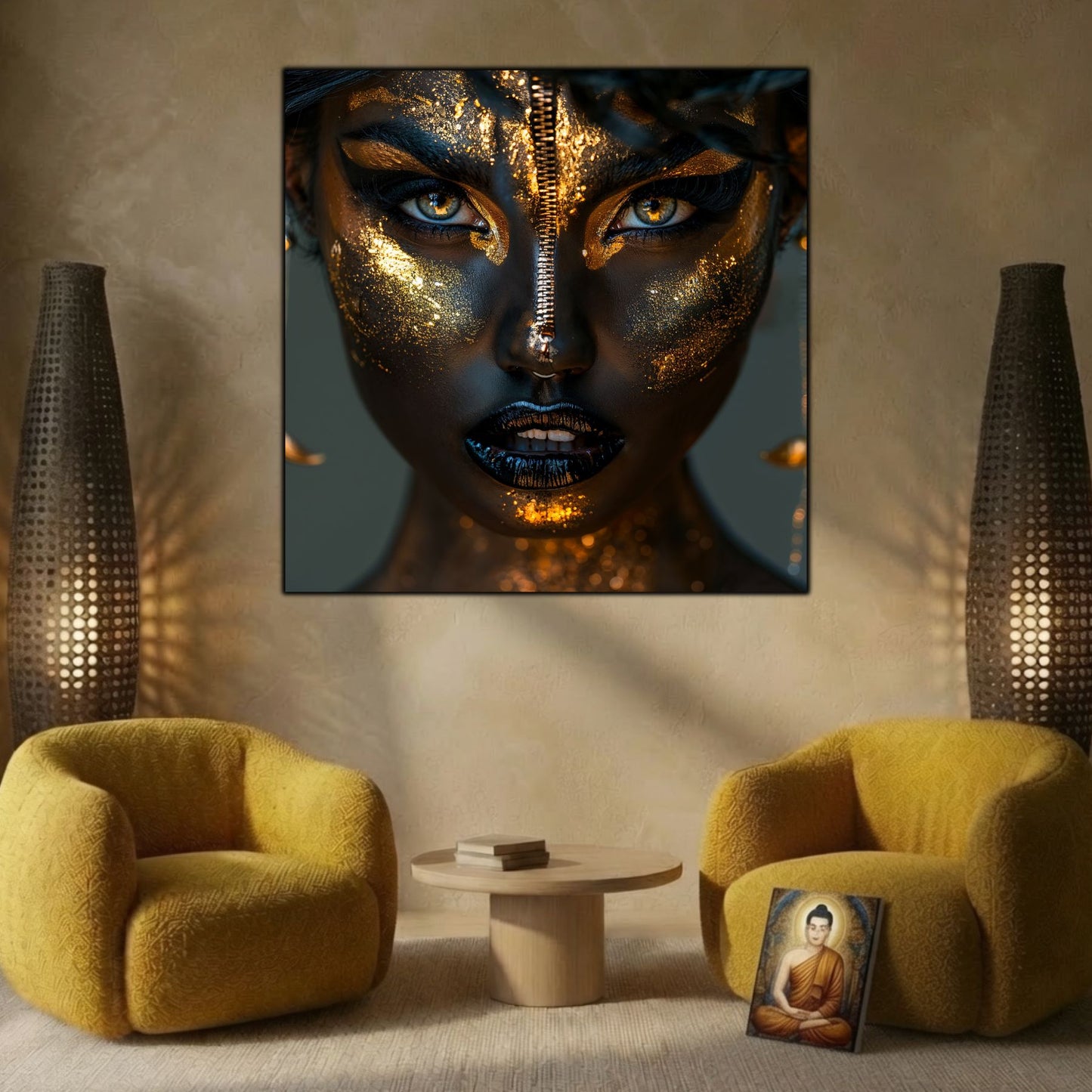 Tablou patrat modern Black Oracle sticla 4mm - mockup perspectiva 3