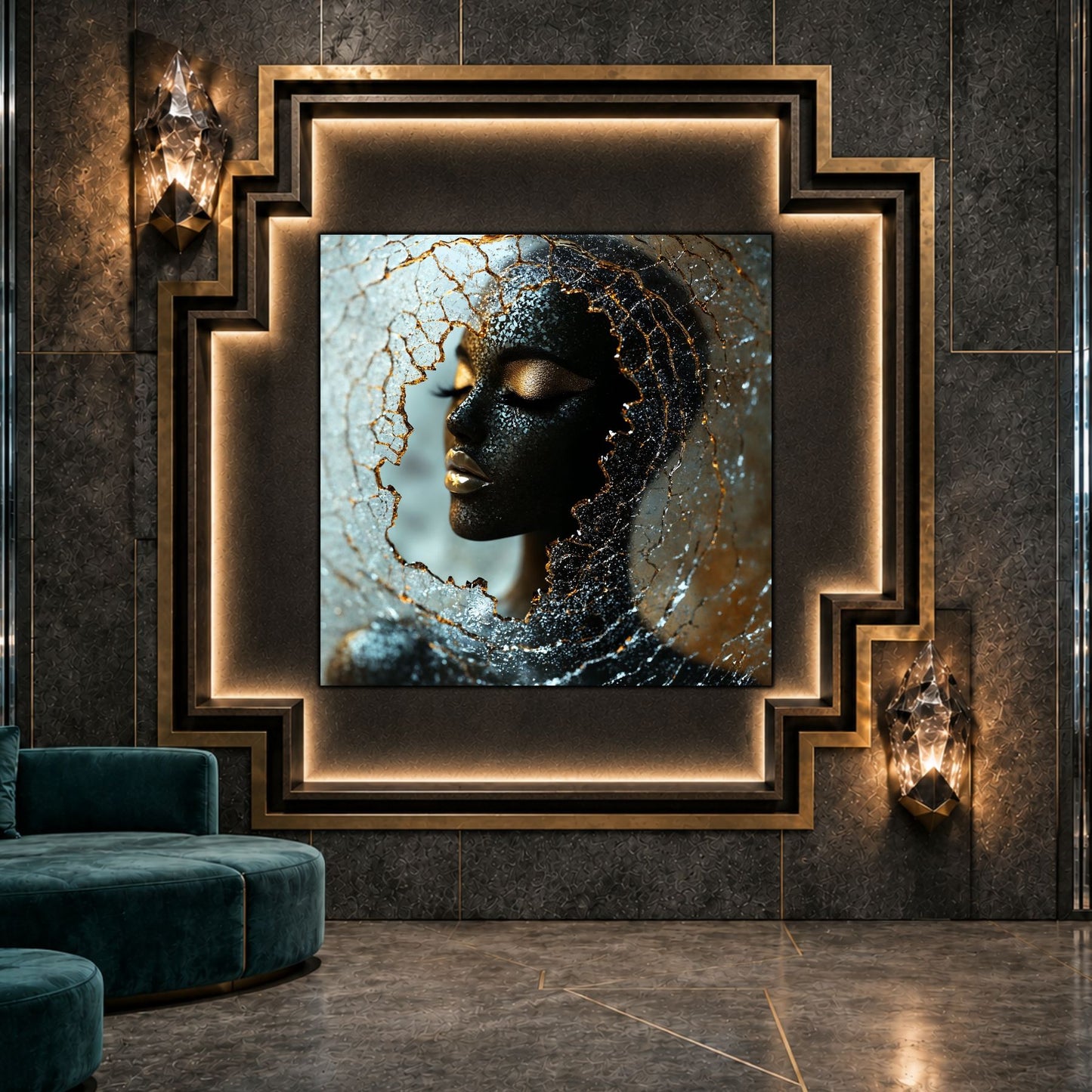 Tablou living Veil of Ice ca punct focal într-un decor contemporan.