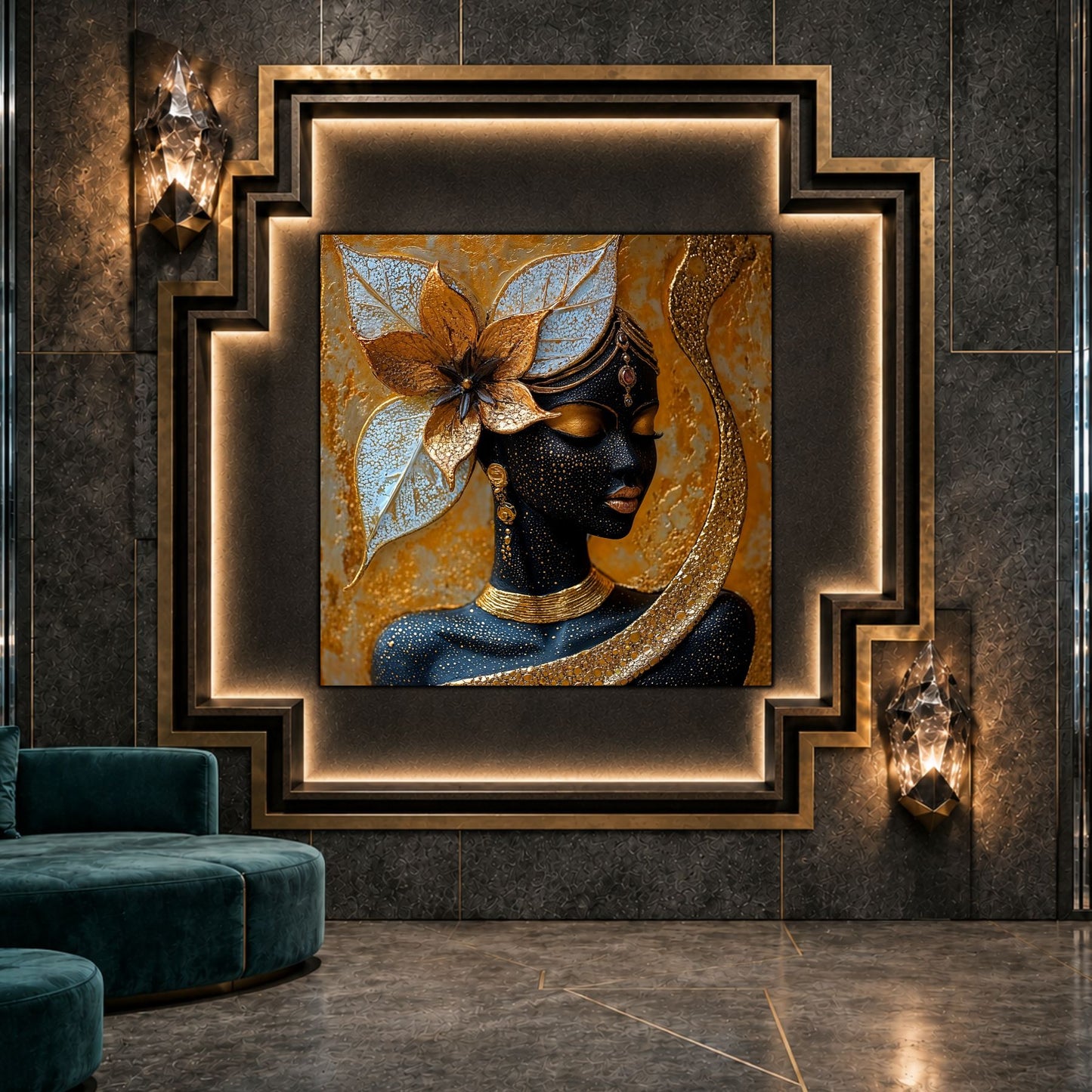 Tablou dormitor Divided Light ca punct focal într-un decor contemporan.