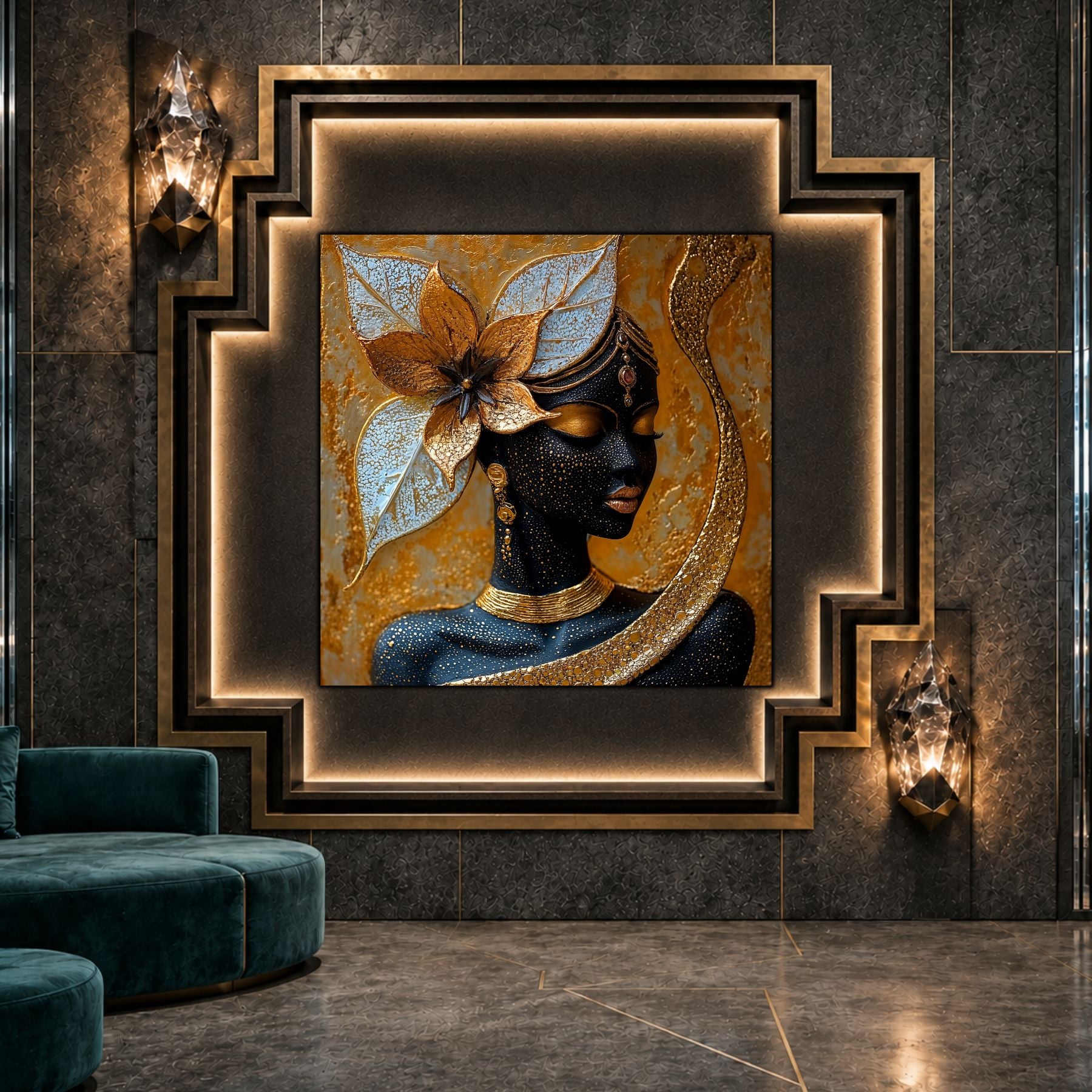 Tablou dormitor Divided Light ca punct focal într-un decor contemporan.