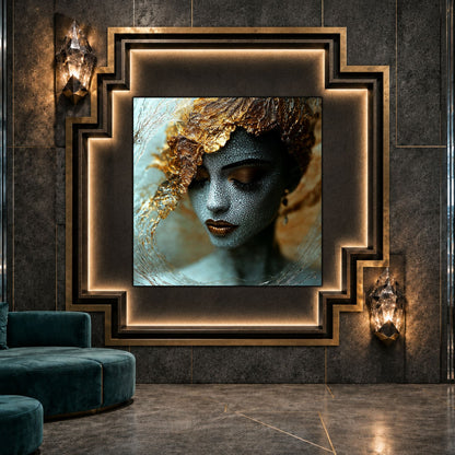 Tablou sticlă Eternal Bloom ca punct focal într-un decor contemporan.