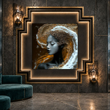 Tablou sticlă Ivory Tide ca punct focal într-un decor contemporan.