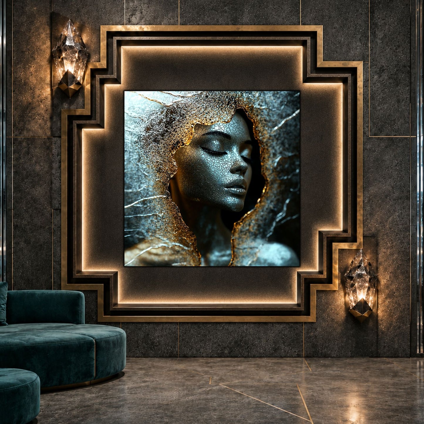 Tablou living Quiet Shard ca punct focal într-un decor contemporan.