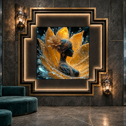 Tablou dormitor Water Offering ca punct focal într-un decor contemporan.