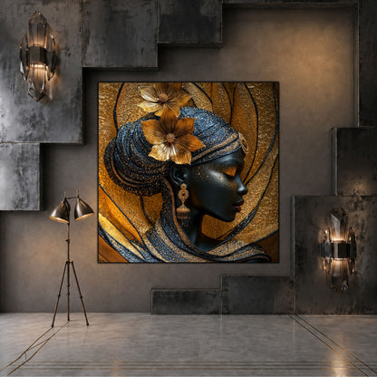 Tablou living Amber Current într-un spațiu rafinat, cu lumină caldă și finisaje minerale.