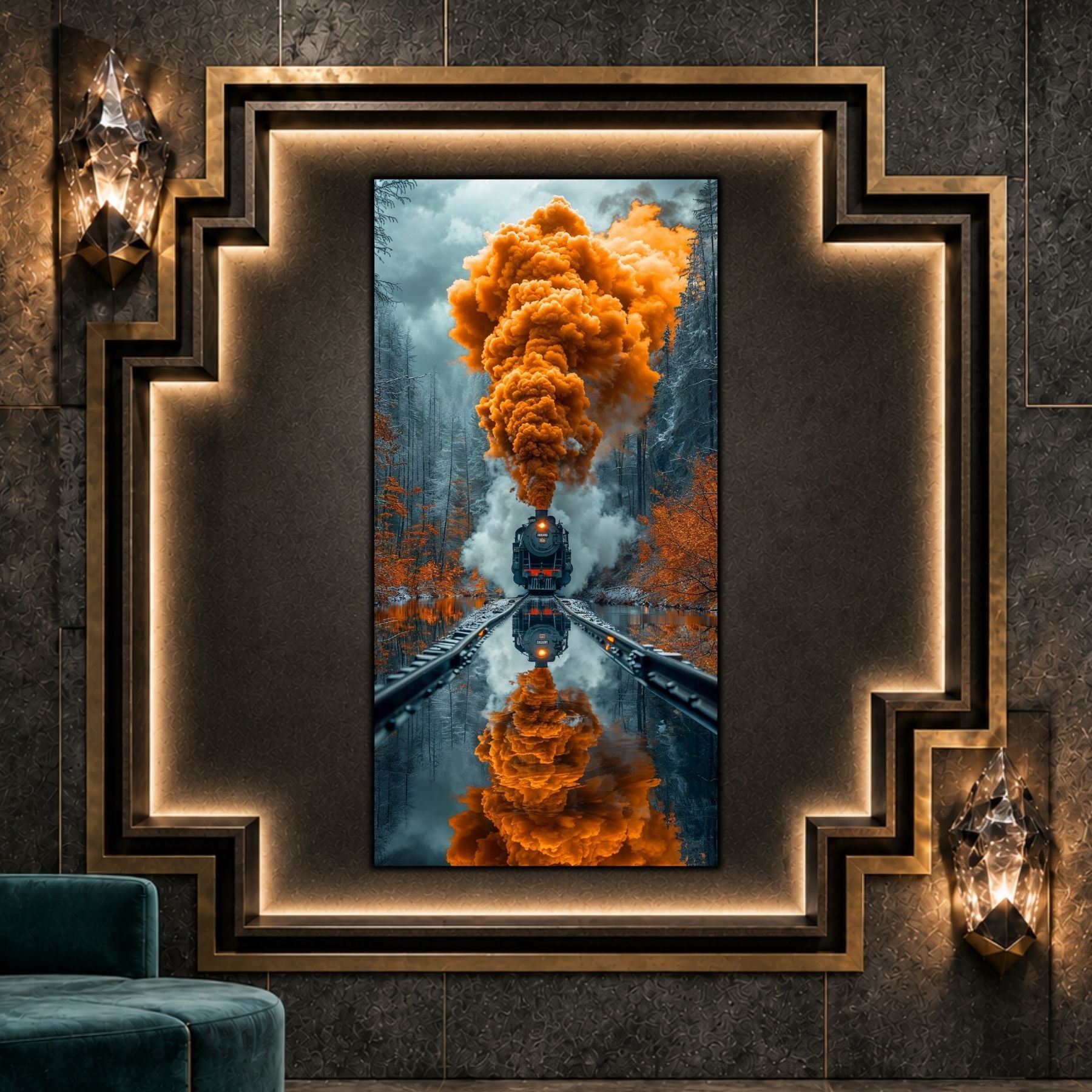 Tablou modern pentru sufragerie „Orange Signal” – peisaj din The Long Way Home în amenajare interioară
