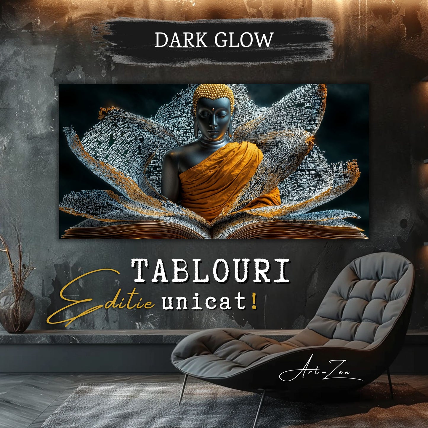 Tablou din sticlă Dark Glow – o piesă exclusivă pentru un living modern