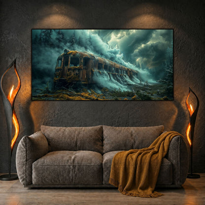 Tablouri moderne sufragerie „Flooded Passage” pe sticlă securizată – mockup într-un living contemporan