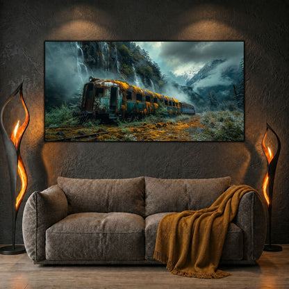 Tablouri moderne sufragerie „The Winter Shore” pe sticlă securizată – mockup într-un living contemporan