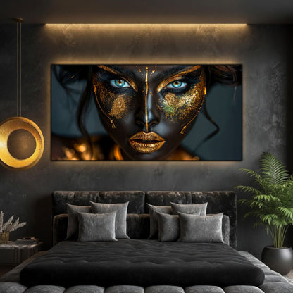 Tablou living elegant Gilded Silence sticla securizata 4mm - mockup perspectiva 2