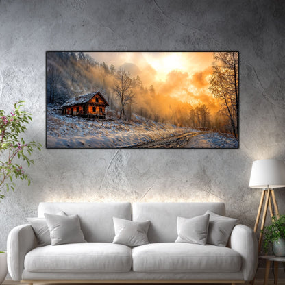 Tablou mare pentru living „Where the Road Ends” – peisaj de iarnă în amenajare interioară