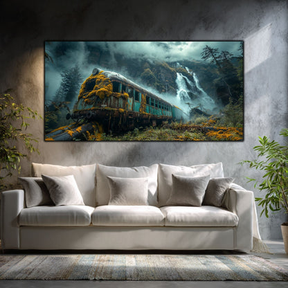 Tablou modern pentru sufragerie „Waterfall Station” – peisaj din The Long Way Home în amenajare interioară